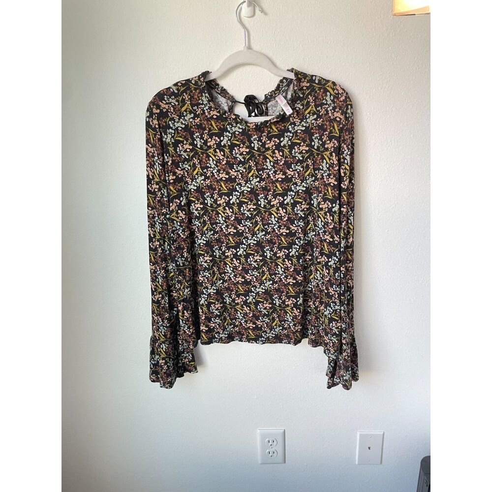 Ditsy Floral Top XXL - Vintage Coquette Ruffle Tie Back Blouse